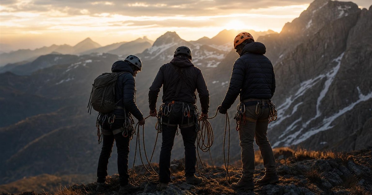Climber joined by two others roping up together, representing the start of community support